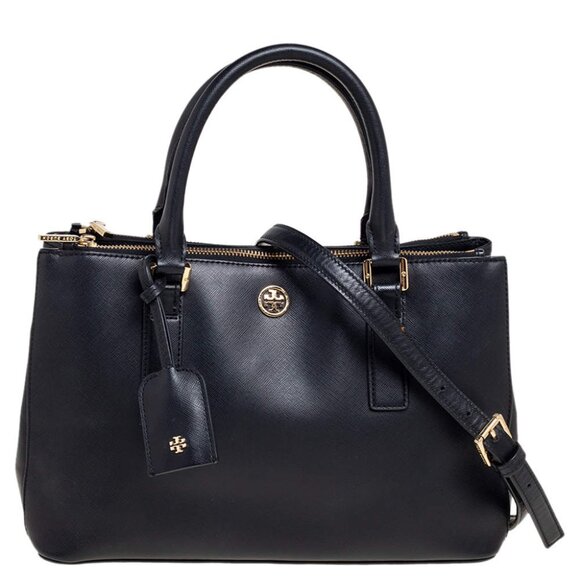 Tory Burch Robinson Double Zip Black Saffiano Tote - Picture 1 of 9